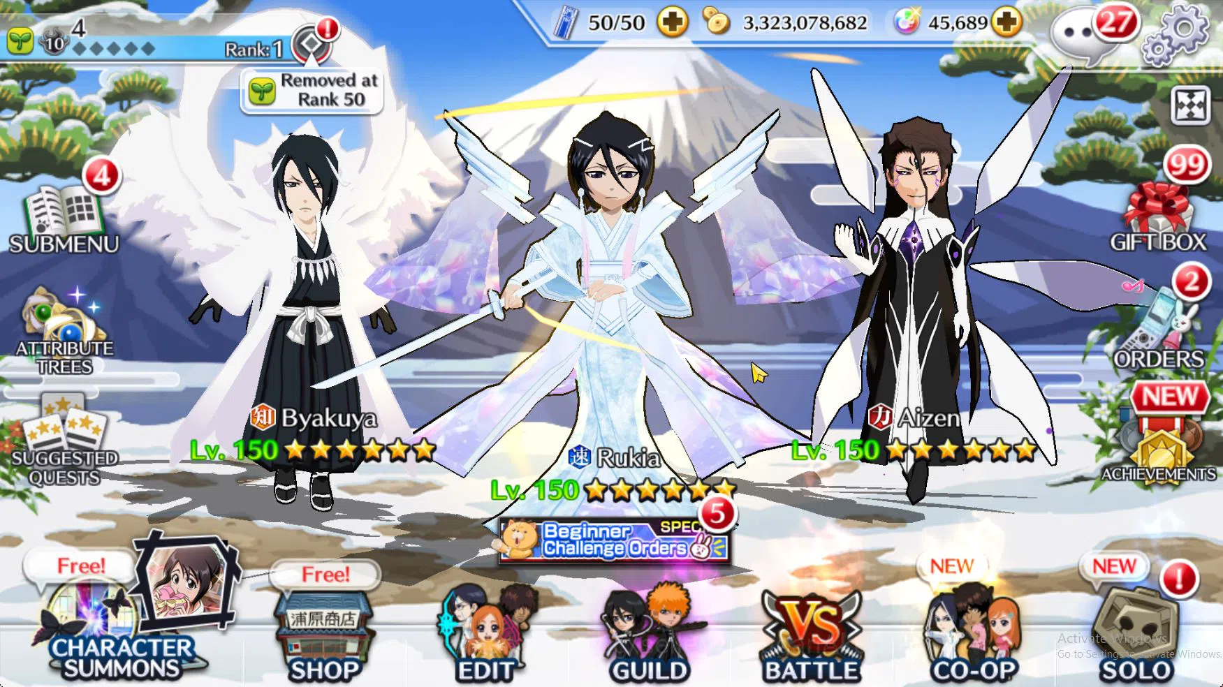 Bleach: Brave Souls Accounts Mid-Tier [GLOBAL]45K Orbs|Rukia 10th Anniv,Halibel Cacao,Nelliel Orient,Kon