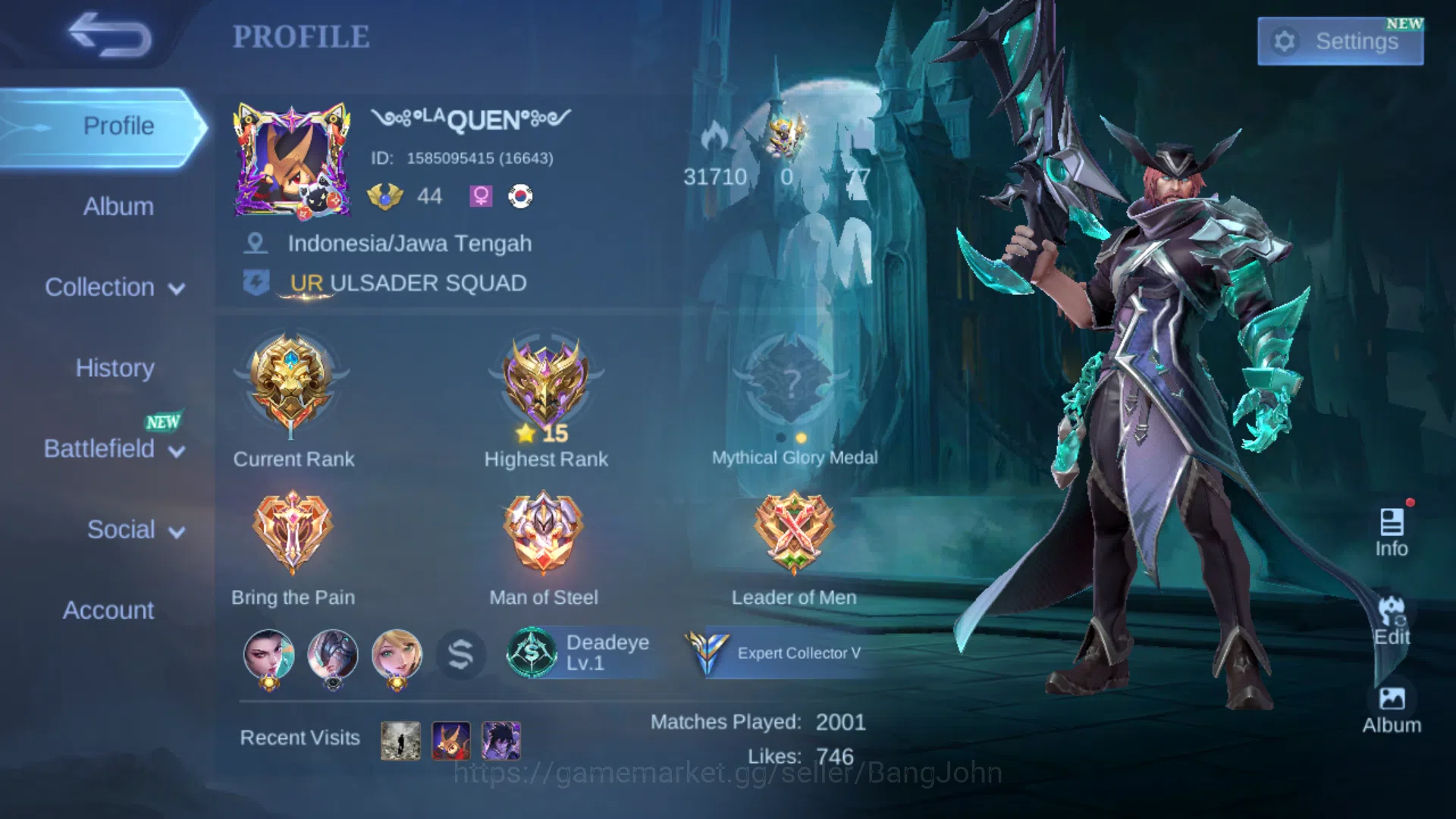 Hero 71 | Skin 116 | Emblem Max 3 (Sisanya 59 Semua) | Epic YSS | Epic Roger | Blazing Claude | Blazing Aldous | ML732B Mobile Legends: Bang Bang Others Hero 71 | Skin 116 | Emblem Max 3 (Sisanya 59 Semu image 1