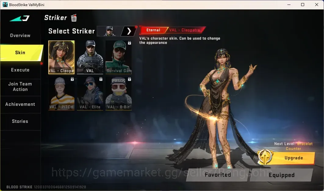 Blood Strike Accounts Collab Skin ASIA | Eternal Gun:MP7-Tidesong|Eternal Striker:VAL-Cleopatra|2 Ultra Melee: Talon knife 1