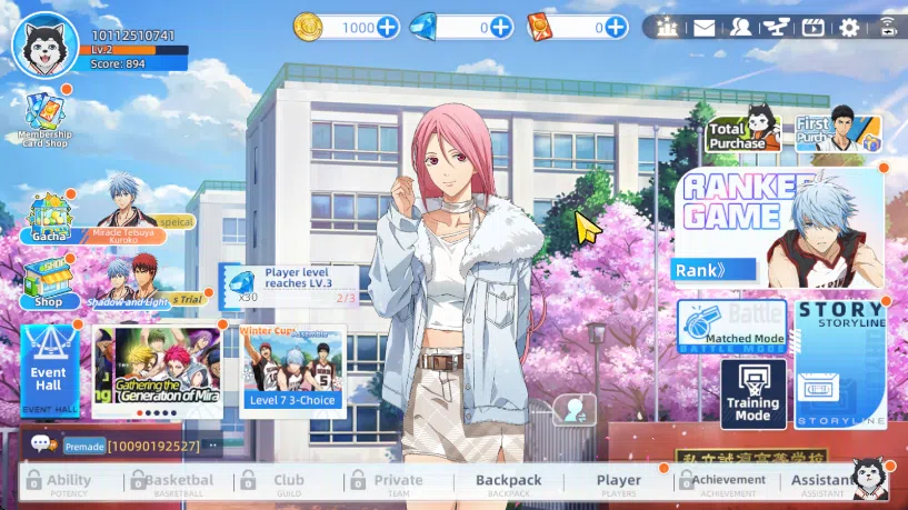 Kuroko's Basketball Street Rivals Accounts SEA SV017|Fresh Starter Lv2|Starter Daiki Aomine + 3 Other Character|Ch1 2
