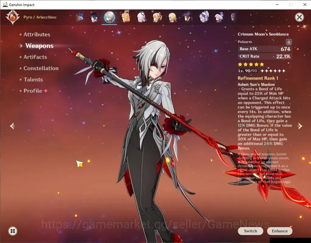 Genshin Impact Accounts Mid Game Asia|AR58|Arlecchino PremTeam|11 Limited+10*5(WEP)|[ArlecchinoC1,Nahida]+Sign,YaeMikoC1,3 5