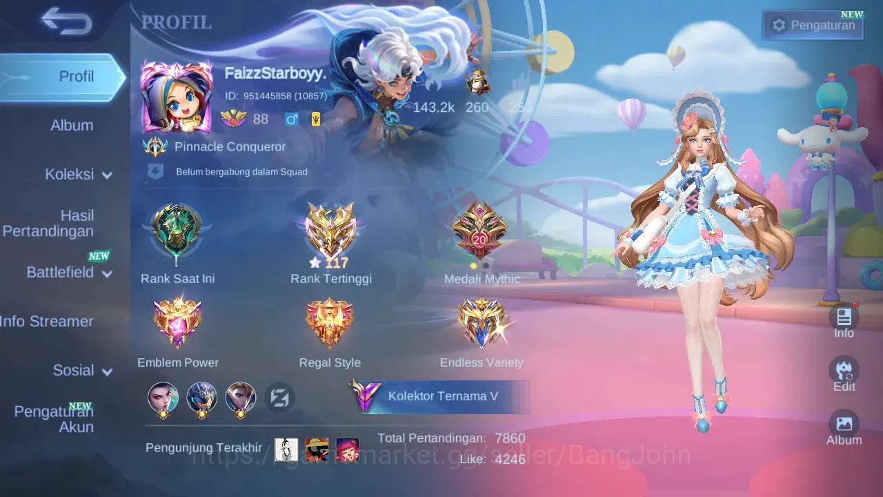 Mobile Legends: Bang Bang Accounts GLOBAL Hero 132 Skin 224 | Lunar Sun | Epic Roger  image 16