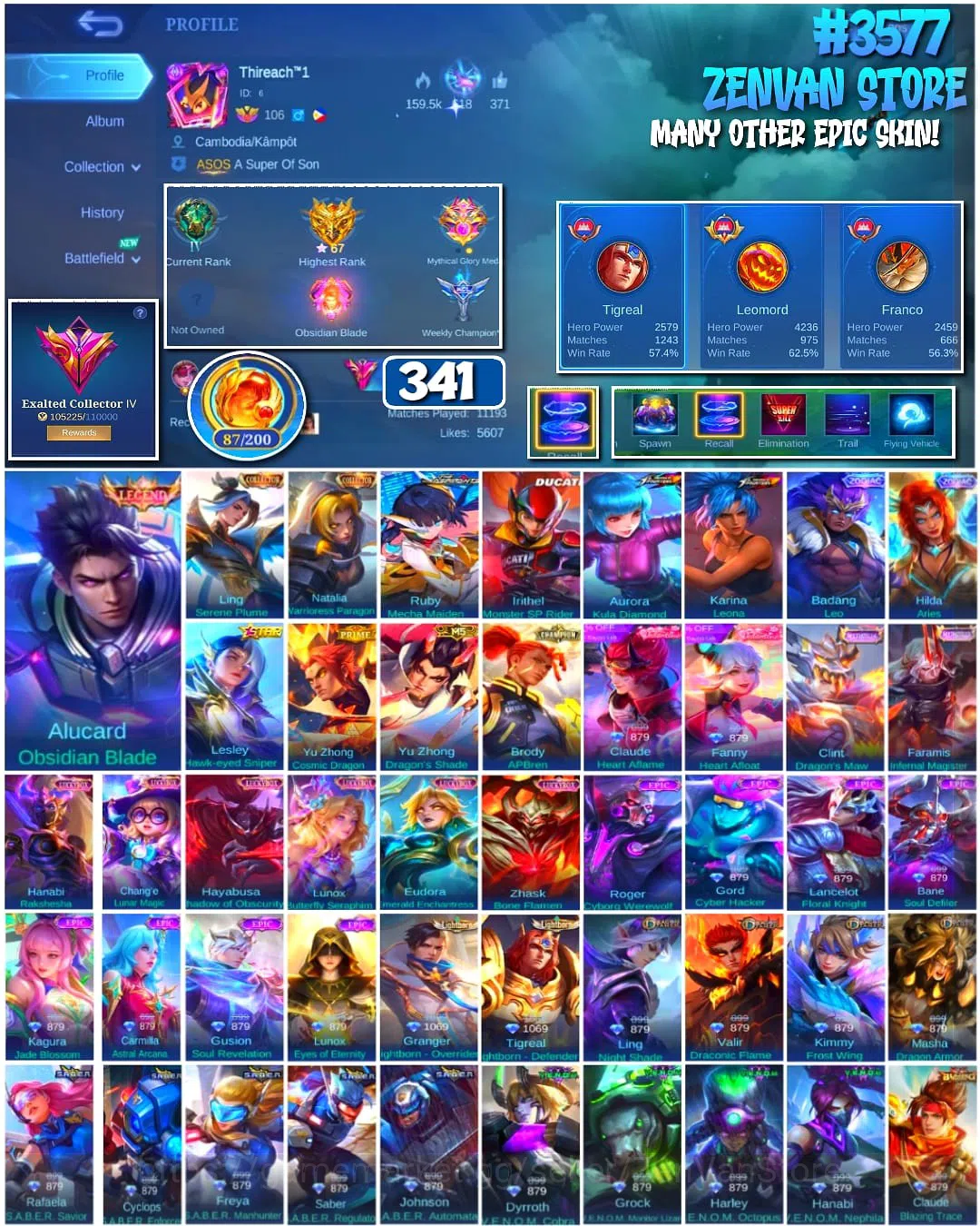 Mobile Legends: Bang Bang Accounts #3577 341 Skins | Legend Alucard | Collector Ling image 1