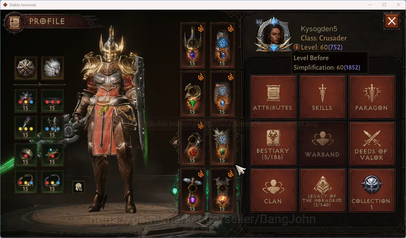 Diablo Immortal Accounts NA - High Heavens CS On | 60 (752) Crusader-Slinge image 7