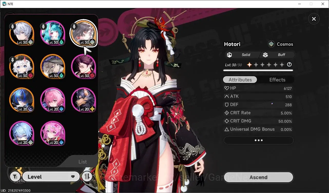 Neverness to Everness Accounts Global EU|HL 13|TL 7| 4 SSR Hotori, Jiuyuan, Sakiri, Daffodill |6 SR|Orchid Breeze 1