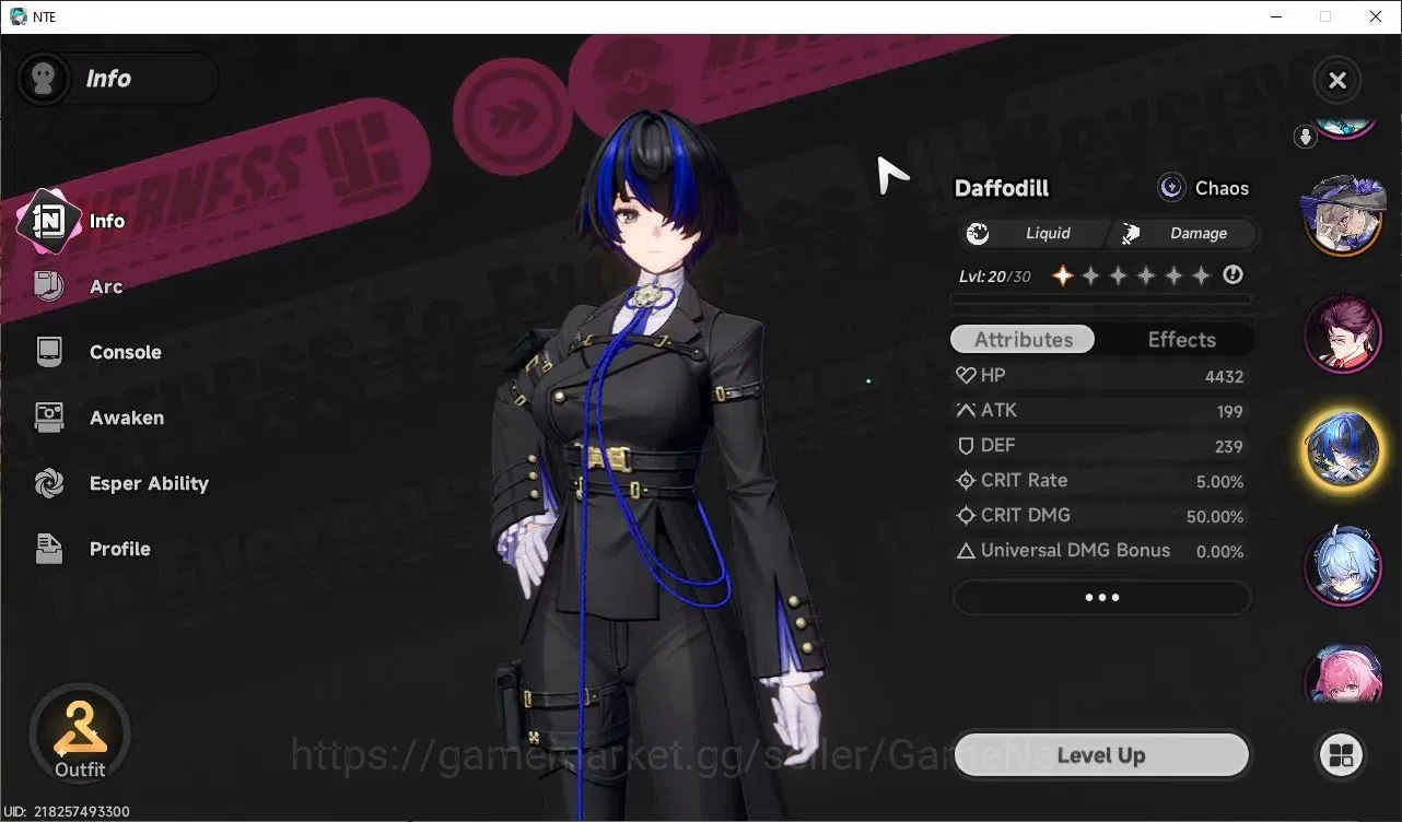 Neverness to Everness Accounts Global EU|HL 13|TL 7| 4 SSR Hotori, Jiuyuan, Sakiri, Daffodill |6 SR|Orchid Breeze 4
