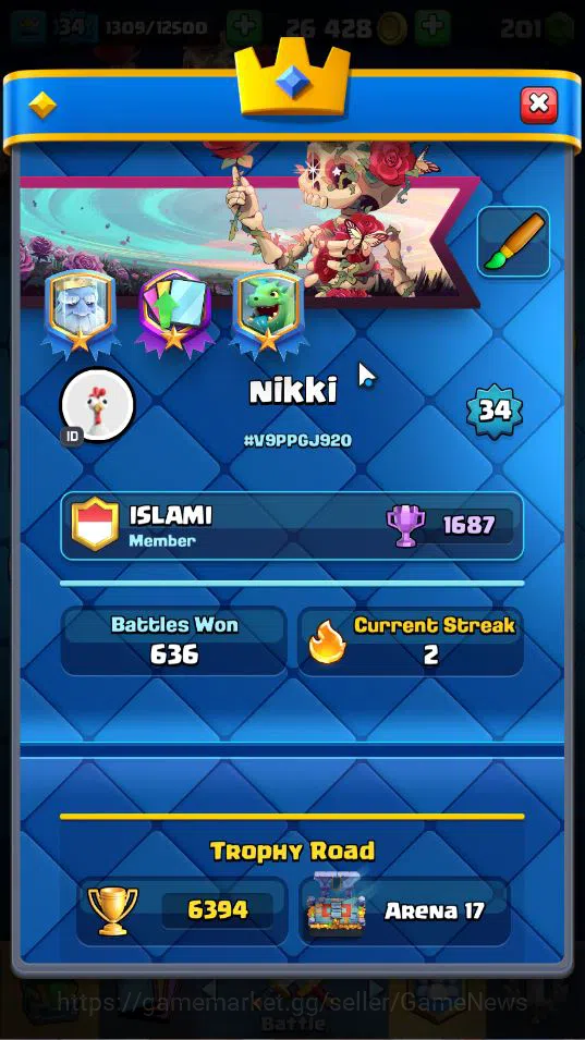 Clash Royale Accounts Lv 34|Trophy 6394|KTL 12|Limited Skin|Card 115|1 H image 2