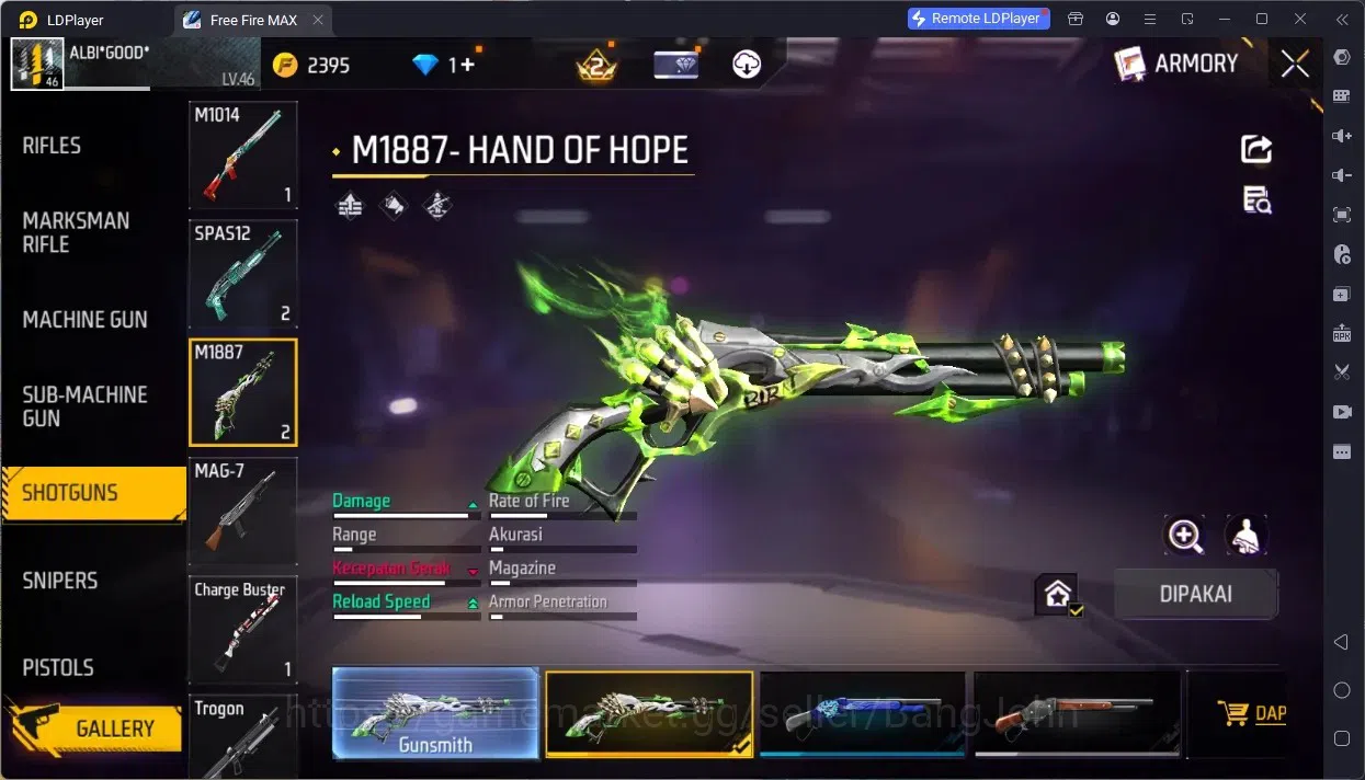 Free Fire Accounts Indonesia | M1887- Hand Of Hope | UMP - BOOYAH DAY image 3
