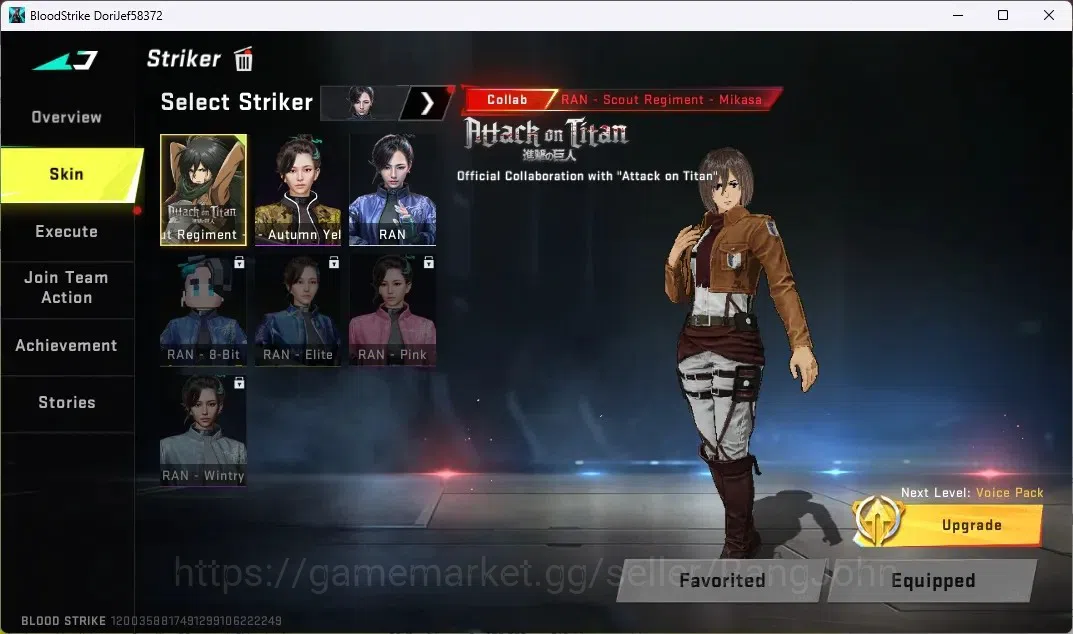 Blood Strike Accounts ASIA |1COLLAB RAN MIKASA|2AOT:KAG-6,M700|4ULTRA GU image 13