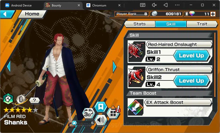 One Piece Bounty Rush Accounts Others GLOBAL|2 ex|Red Shank,King Pirates Roger,Kuja Boa Hancock,Rival Edward Newgate|check 10