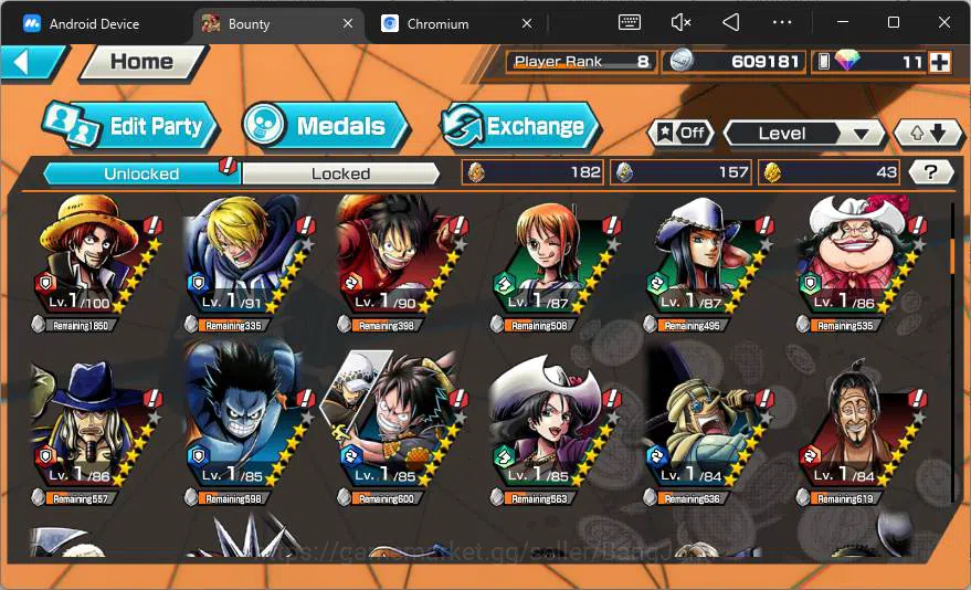 One Piece Bounty Rush Accounts Others GLOBAL|2 ex|Red Shank,King Pirates Roger,Kuja Boa Hancock,Rival Edward Newgate|check 13