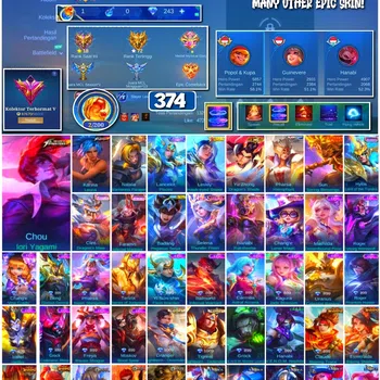 Mobile Legends: Bang Bang Accounts 🔥 #3994 🔥 374 Skins 💎 Renowned Collector V 👑 Legend Skin ⚔️ KOF Karina Leona ⭐ Zodiac