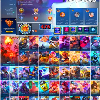 Mobile Legends: Bang Bang Accounts #4465 476 Skins | Valir Infernal Blaze (LEGEND) | Aurora Kula Diamond (KOF) | Chou Iori