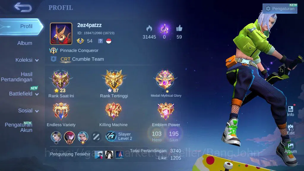 Mobile Legends: Bang Bang Accounts Global|Hero 103,Skin 195,rising loli,venom GS,Vale image 1
