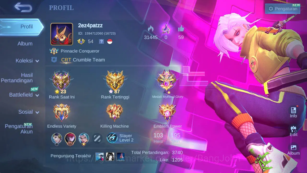 Mobile Legends: Bang Bang Accounts Global|Hero 103,Skin 195,rising loli,venom GS,Vale image 2
