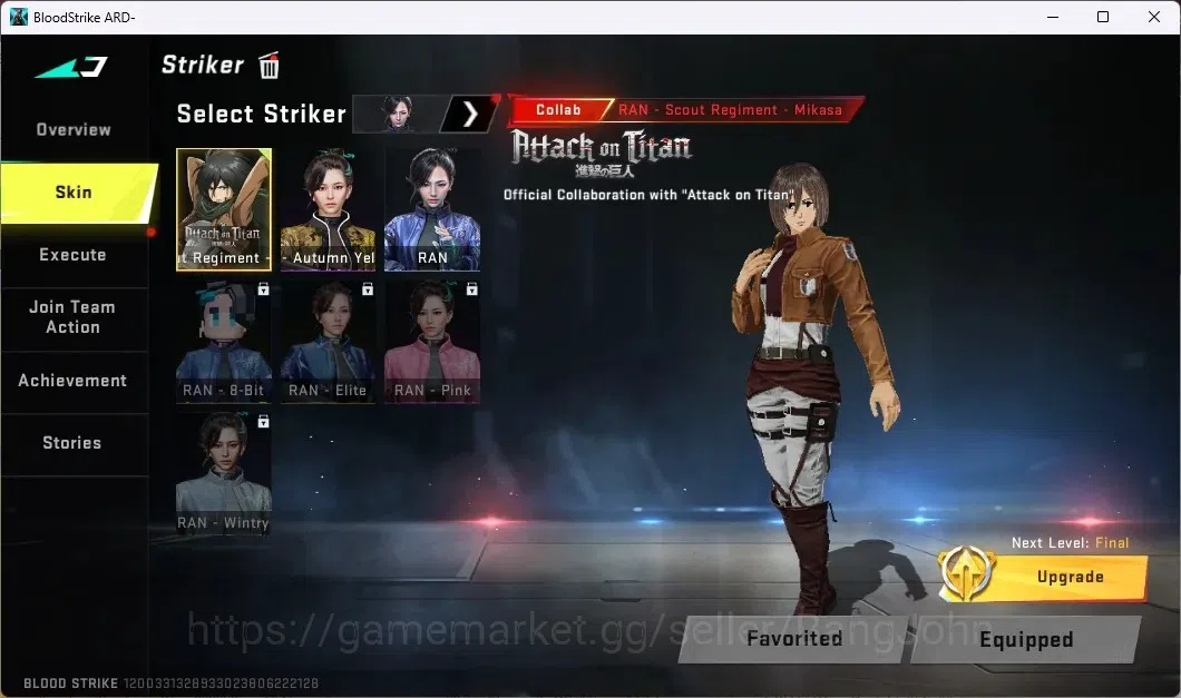 Blood Strike Accounts ASIA | 2 AOT GUN: M4A1,M700 | 1 AOT STRIKER Mikasa image 9