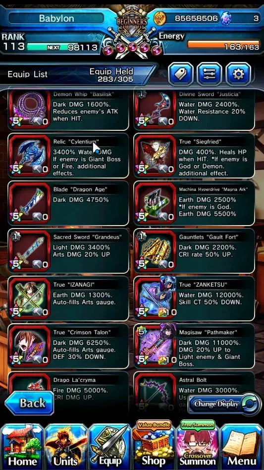 Grand Summoners Accounts End-Game GlobalRank 113|2 Sp Art|26 Ascend 10 TW|(Okarun,Chloe,Sung 13