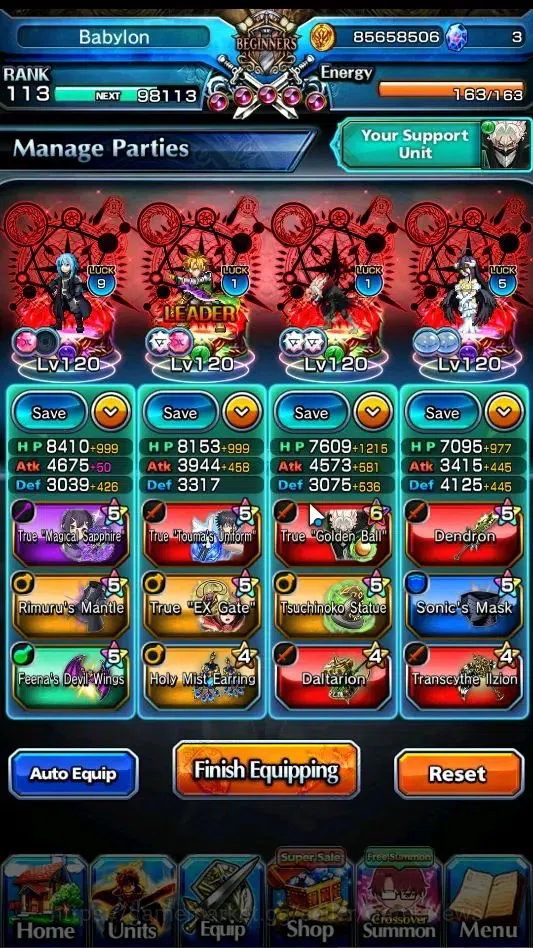 Grand Summoners Accounts End-Game GlobalRank 113|2 Sp Art|26 Ascend 10 TW|(Okarun,Chloe,Sung 4