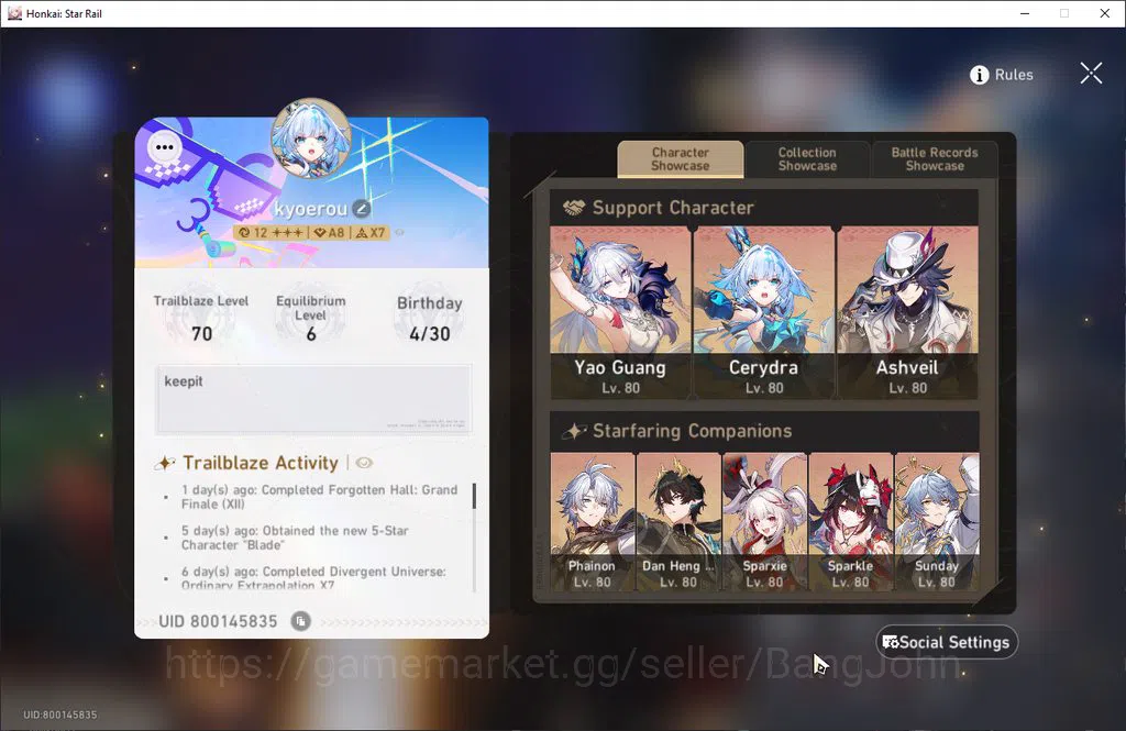 Honkai Star Rail Accounts ASIA | TL 70 | 11 Limit | Yao Guang E2 + Sign | Ce image 15