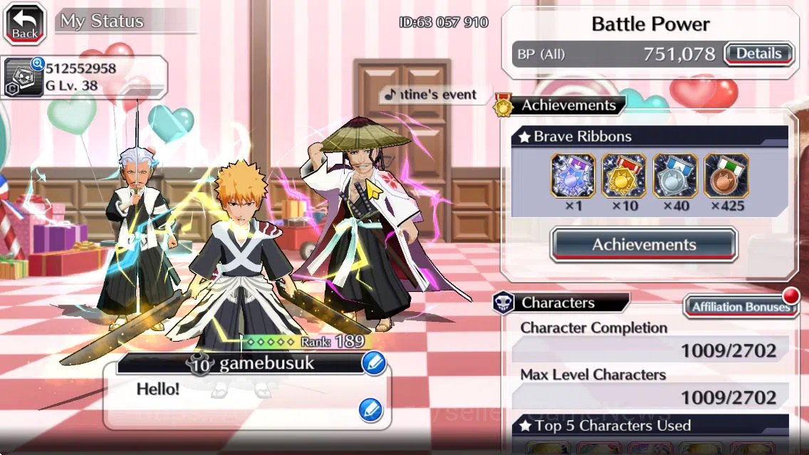 Bleach: Brave Souls Accounts Mid-Tier [GLOBAL]53k Orb|TYBW26(Uryu,Ichigo),Ichigo 10th 2