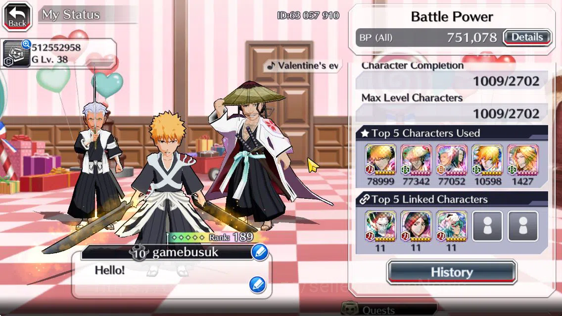 Bleach: Brave Souls Accounts Mid-Tier [GLOBAL]53k Orb|TYBW26(Uryu,Ichigo),Ichigo 10th 3
