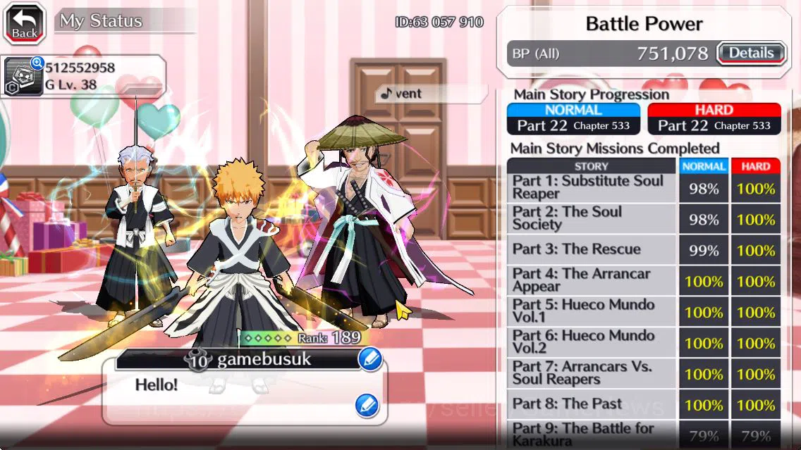 Bleach: Brave Souls Accounts Mid-Tier [GLOBAL]53k Orb|TYBW26(Uryu,Ichigo),Ichigo 10th 4