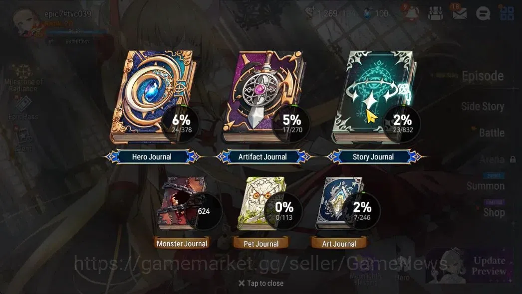 Epic Seven Accounts Starter GLOBAL Unverif|New Era|2 ML (E Ilynav ,MA Ken)+Tenebria,Iseria|Poh ON|1,2k Energy 1,3K 3