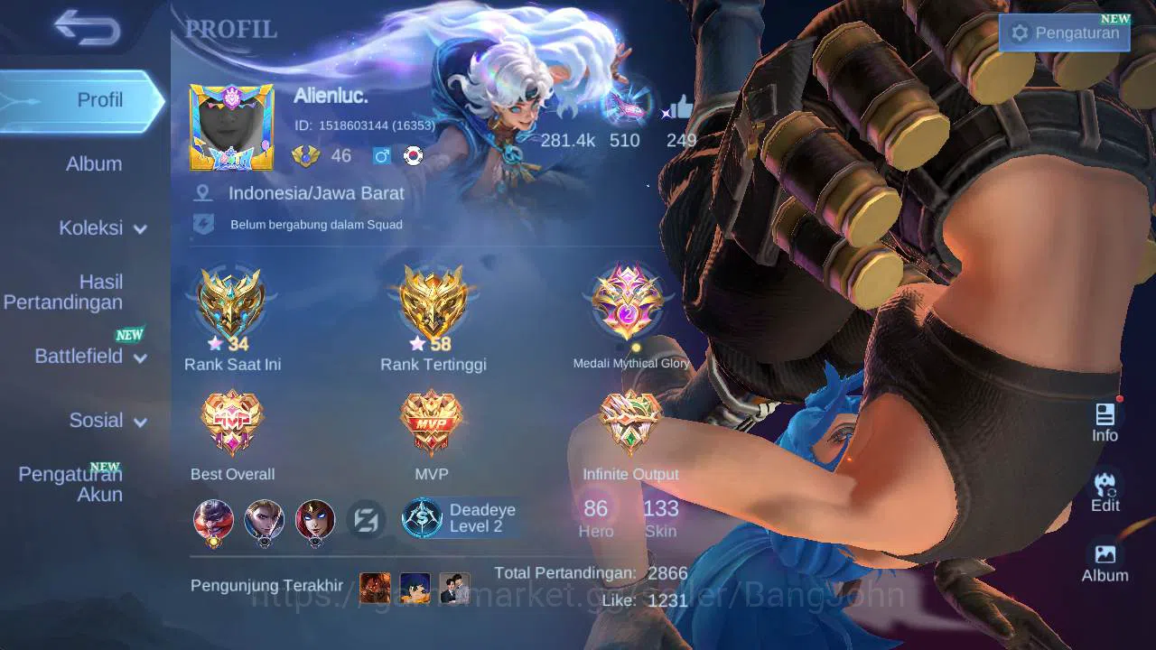 Mobile Legends: Bang Bang Accounts skin 133 hero 86. KOF karina, Lborn granger, Venom image 1
