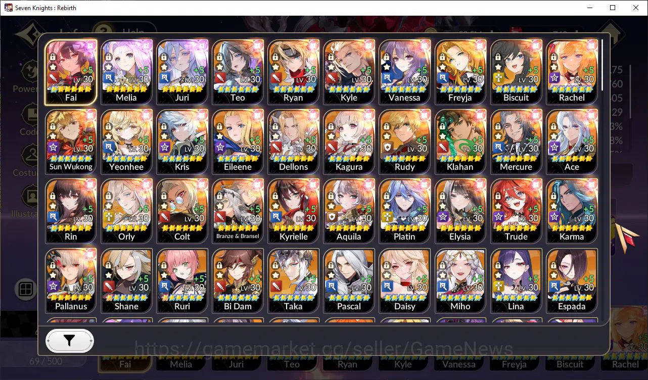 Seven Knights Re:Birth Accounts GLOBAL SEA|3 Ex-7k[FaiTC1,Melia,Juri]16 TC6+[Freyj image 1