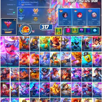 Mobile Legends: Bang Bang Accounts #3956 | 317 Skins | Legend Freya | Collector Kufra & Natalia | Prime Granger & Yu Zhong