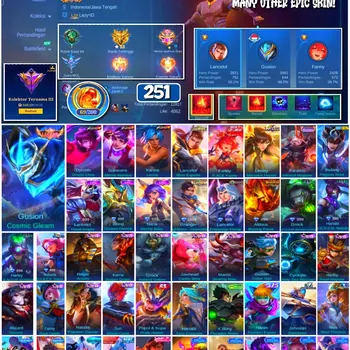 Mobile Legends: Bang Bang Accounts #4287 251 Skins | Gusion Cosmic Gleam (LEGEND) | Guinevere Athena Asamiya (KOF) | Karina