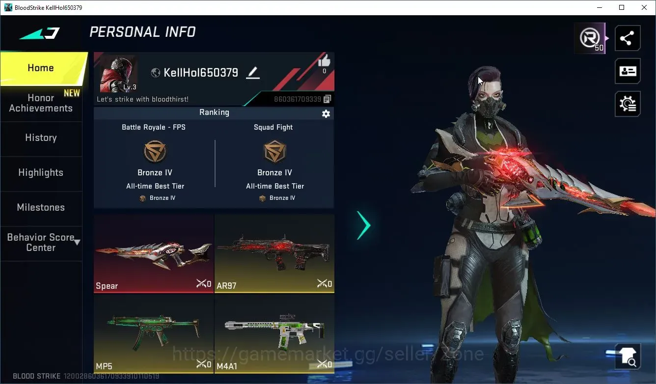 Blood Strike Accounts High-End ASIA|1 ETERNAL: Spear Relic Lv2|1 AOT: M4A1 Battle of Faith|3 LEGENDARY Guns|2 LEGENDARY 1