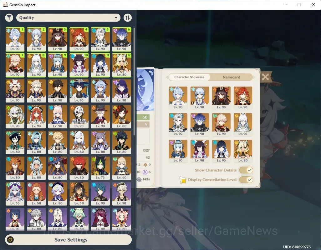 Genshin Impact Accounts End Game ASIA|Free HSR|AR 60|7 Team|10 Sign|30Limit+20(*5Wp)|Ayaka C1+Skin,HuTao C1,Odette C1,Raiden 1