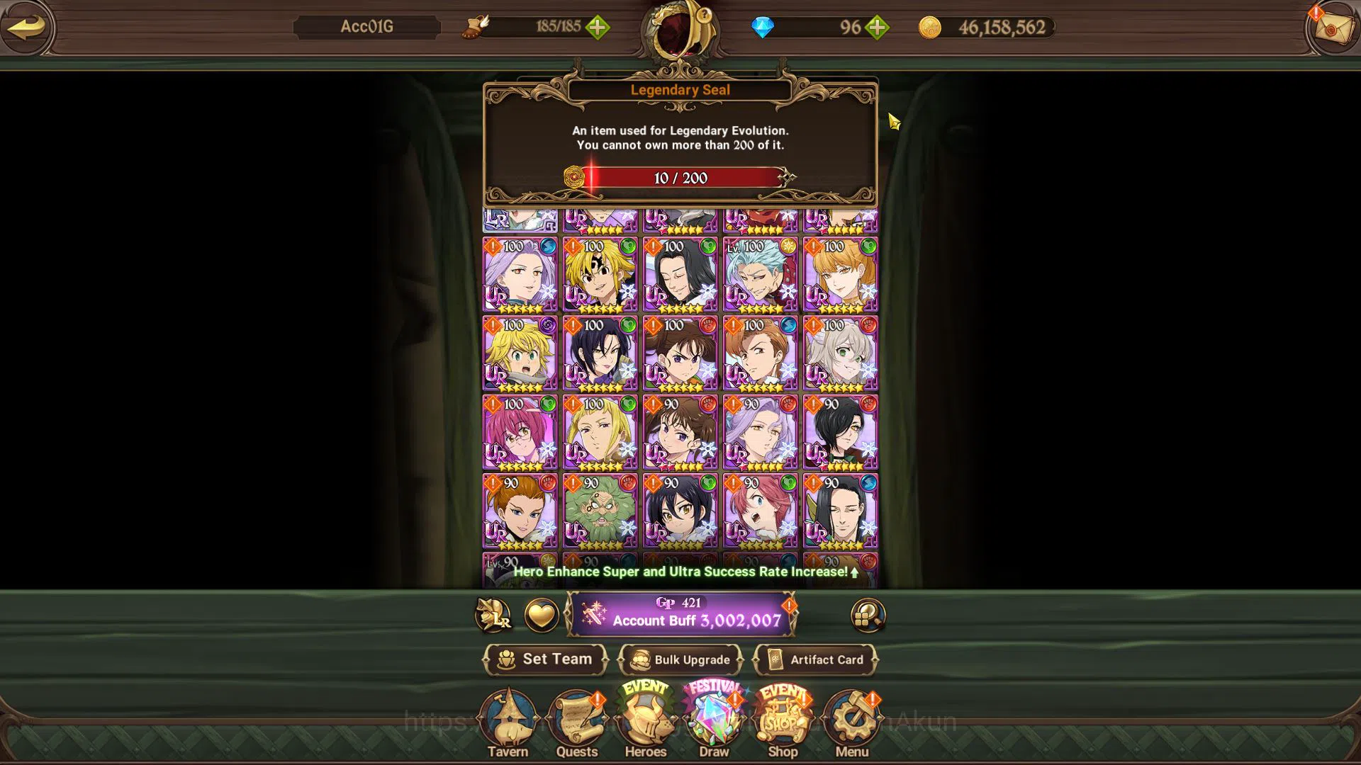 The Seven Deadly Sins: Grand Cross Accounts Midgame Global|3M CC|1 LR+5 UR|Elizabeth,Merlin&Escanor 4/6,DK Meliodas 4