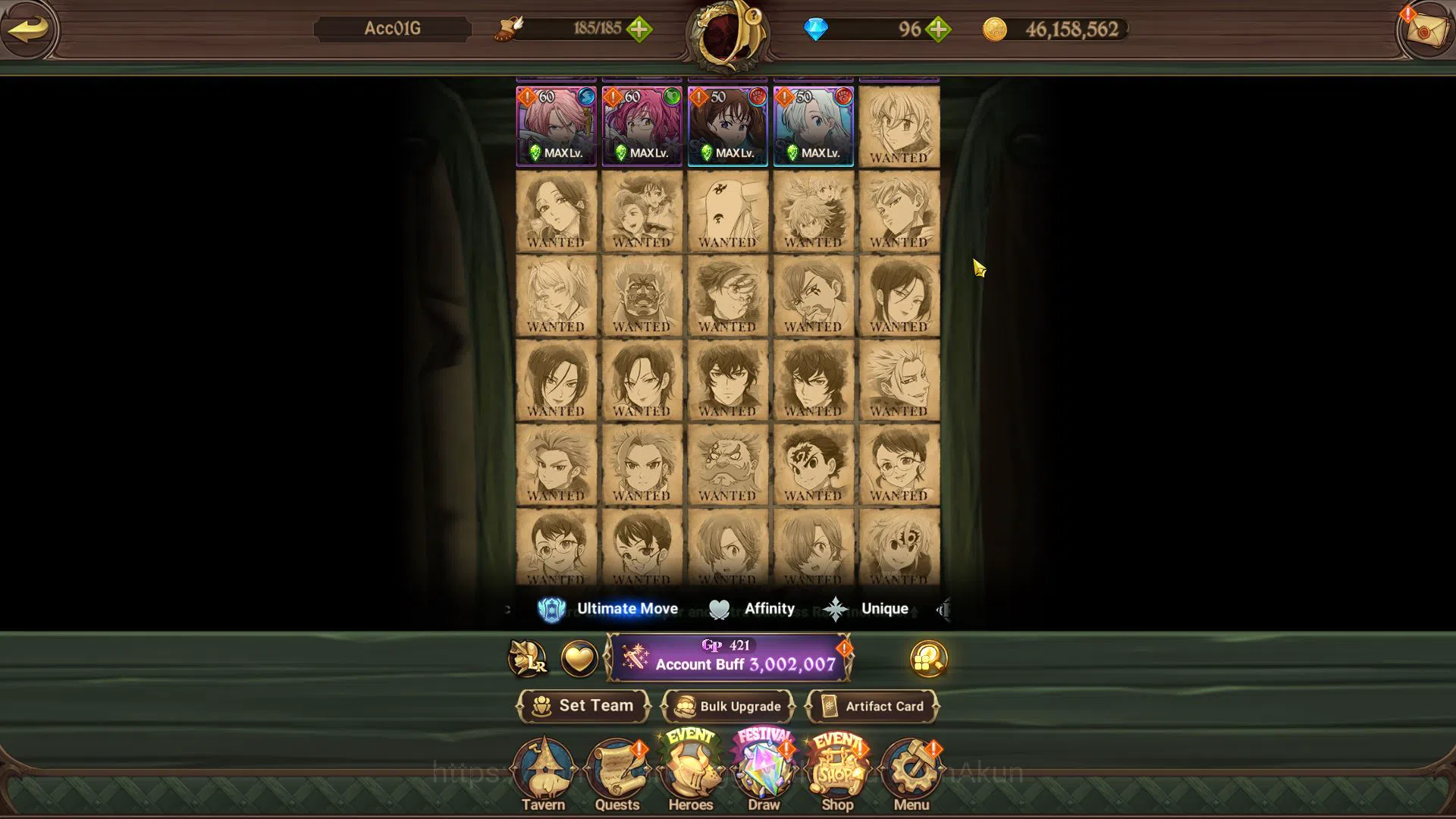 The Seven Deadly Sins: Grand Cross Accounts Midgame Global|3M CC|1 LR+5 UR|Elizabeth,Merlin&Escanor 4/6,DK Meliodas 9
