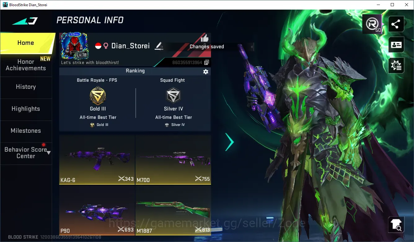Blood Strike Accounts Others ASIA|ETERNAL Striker: VOLT-DeathClaw|ULTRA Gun: P90|2 ULTRA Strikers|5 LEGENDARY 1