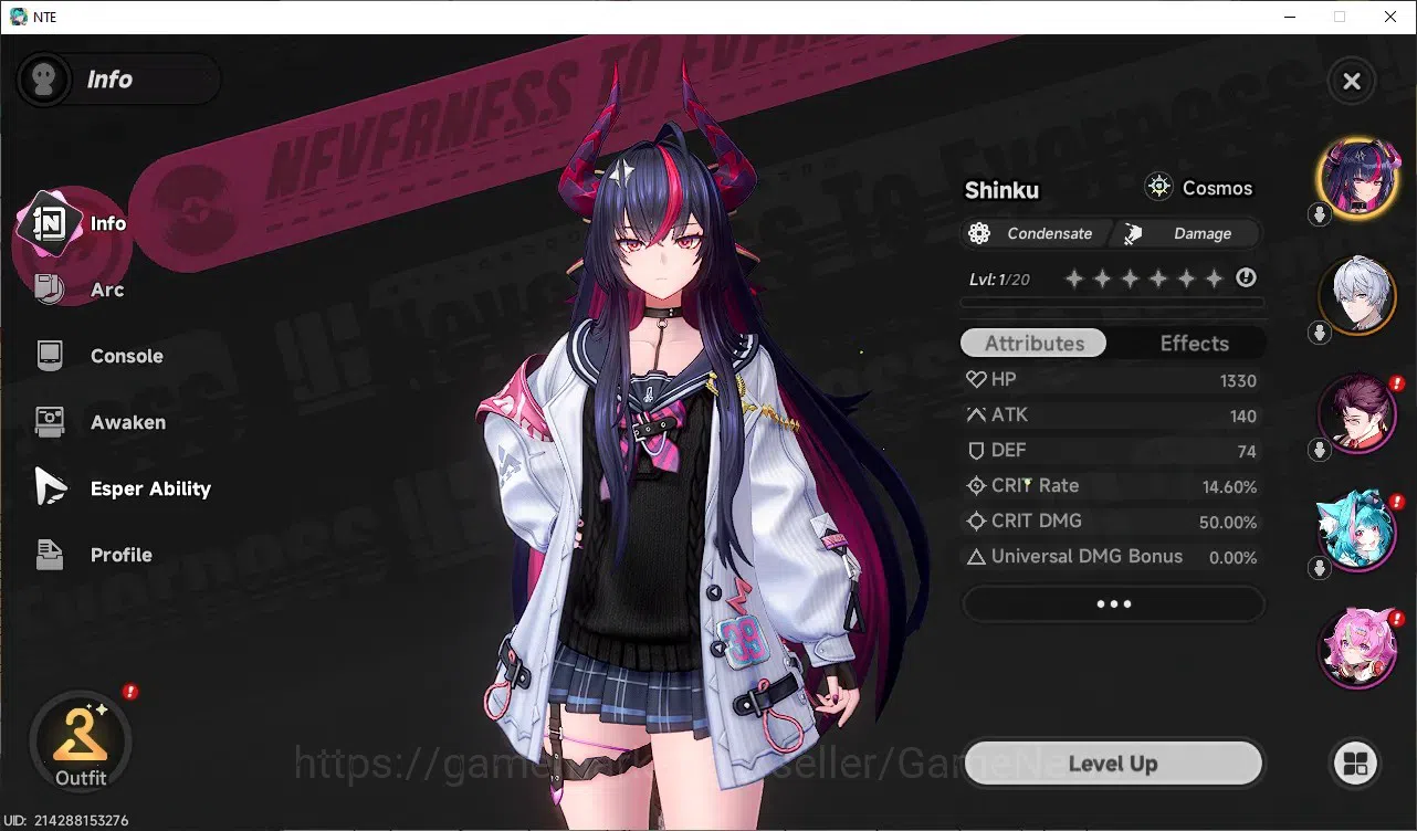 Neverness to Everness Accounts Global NA|HL 3|1 S-Class Limited [Shinku + Signature + Outfit]|2 S-Class Selector 2