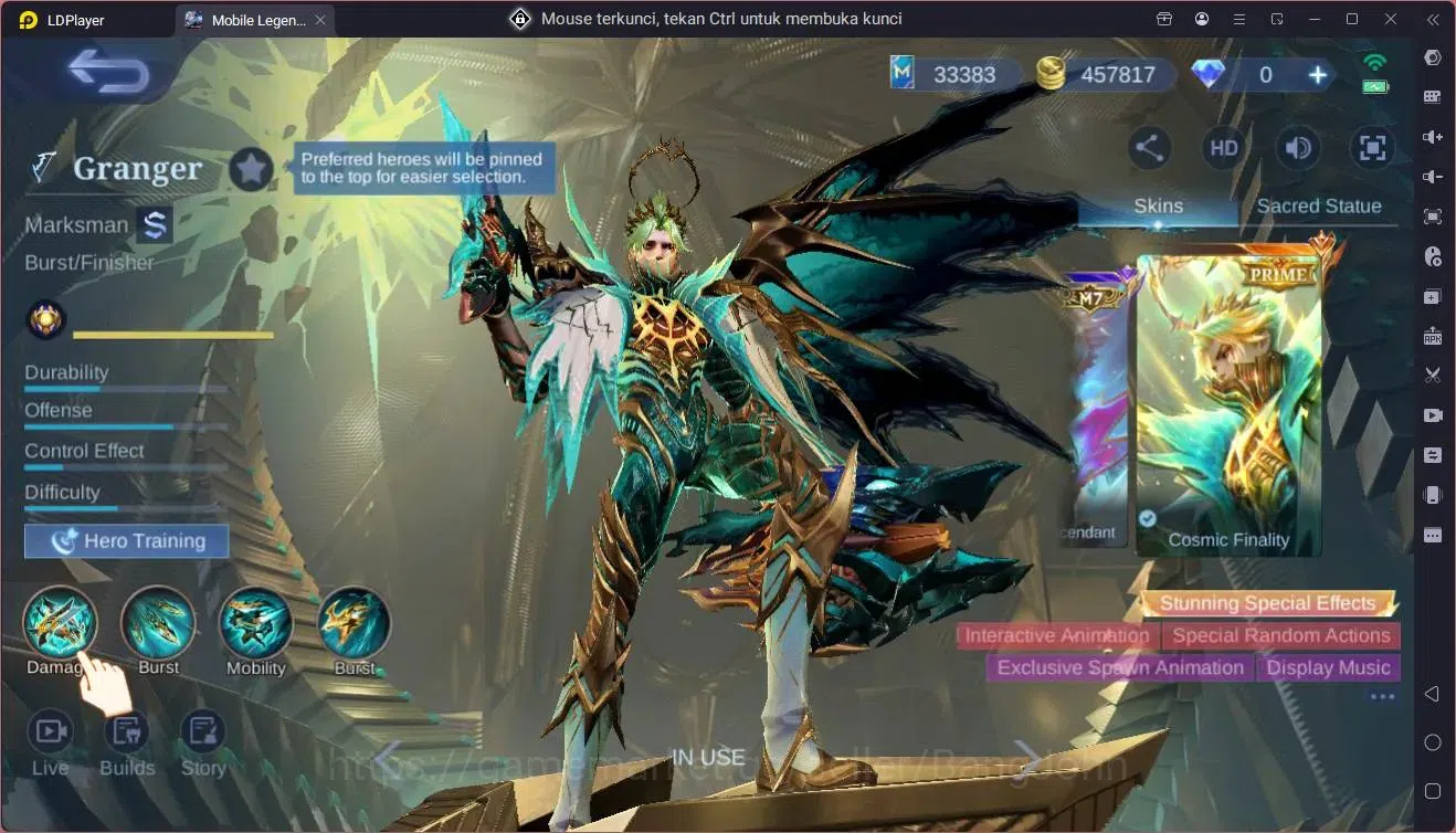Mobile Legends: Bang Bang Accounts Global|Hero |Skin 400|Exalted|Prime Granger,Claude image 6