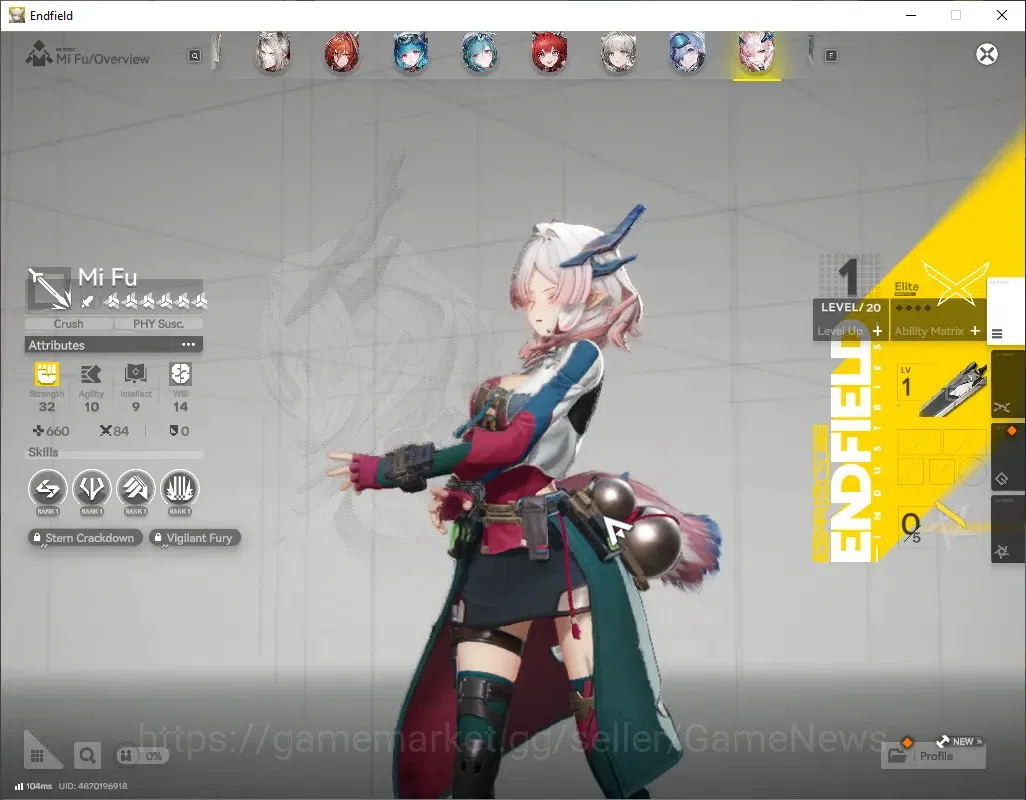 Arknights: Endfield Accounts ASIA|Lv 54|8 SSR(4 Limited) + 14(*6 Weapon)|Laevatain+Signature,Mi Fu,Gilberta,Yvonne|4k 2