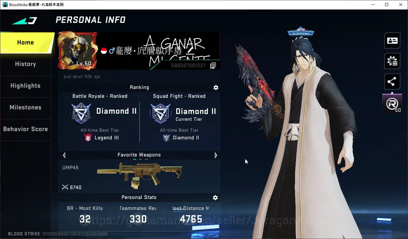 Blood Strike Accounts Mid-Tier ASIA|1 ETERNAL[FN2000],17UL[Emma,Hank,M4A1,Orgin12,Etc]|Colab Bleach 2
