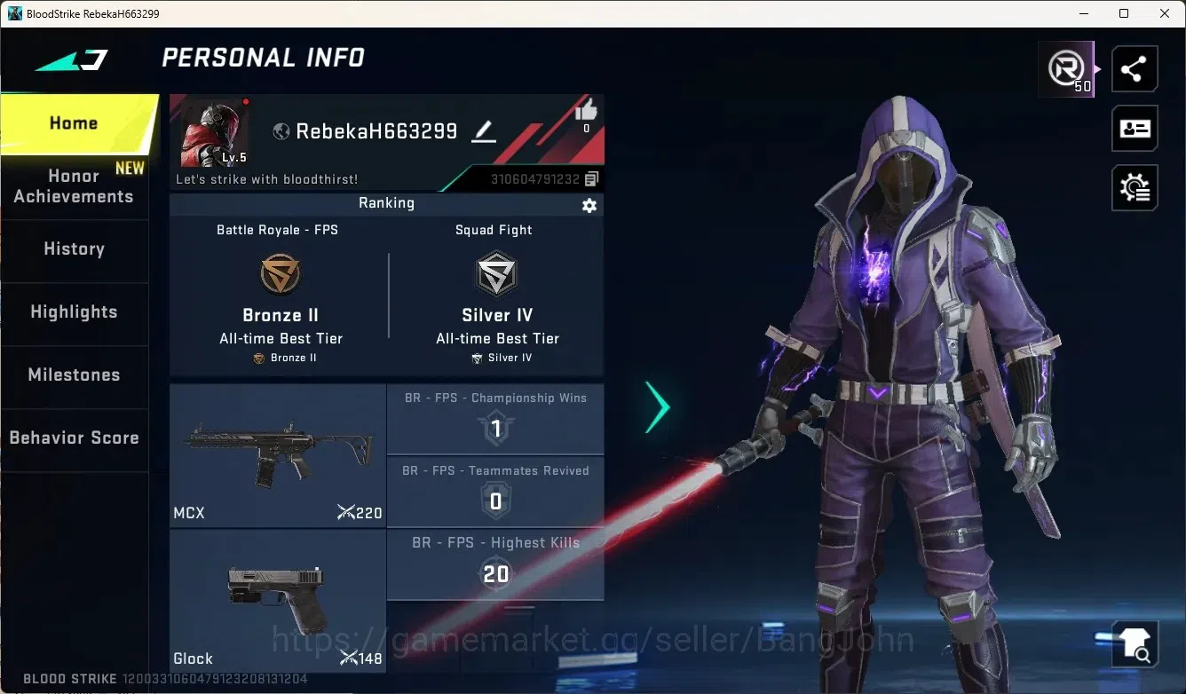 Blood Strike Accounts Others ASIA|Ultra Melee:Lightblade-DarkForce|3 Legendary Gun|1 Epic Name-Changing Card|Check SS BS2793B 1