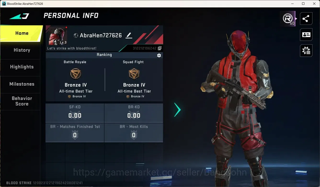Blood Strike Accounts Starter ASIA |Starter|Ultra Striker RAN - Dear Spirit|1 Epic Name-Changing Card|Check SS BS105B 1