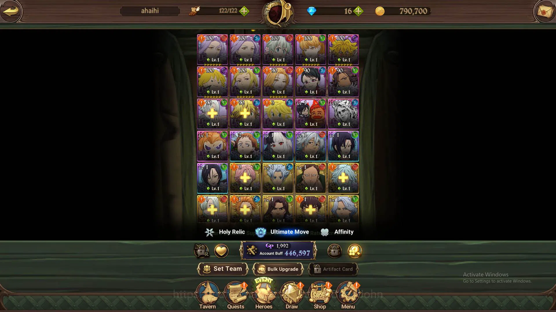 The Seven Deadly Sins: Grand Cross Accounts Others ASIA|446k CC|UR DK Meliiodas, Mernor, GoT Thor, Chaos Arthur,etc|Take 5