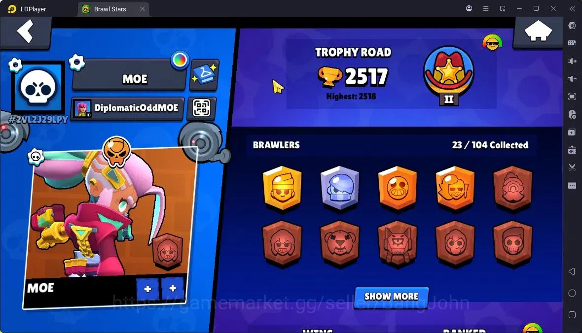 Brawl Stars Accounts Thropy 2517|23 Brawler|3 Max (HC-Amber,Edgar,Finx)|1 Legendary(Shelly),1 Mythic(Otis),3 Epic|314 2