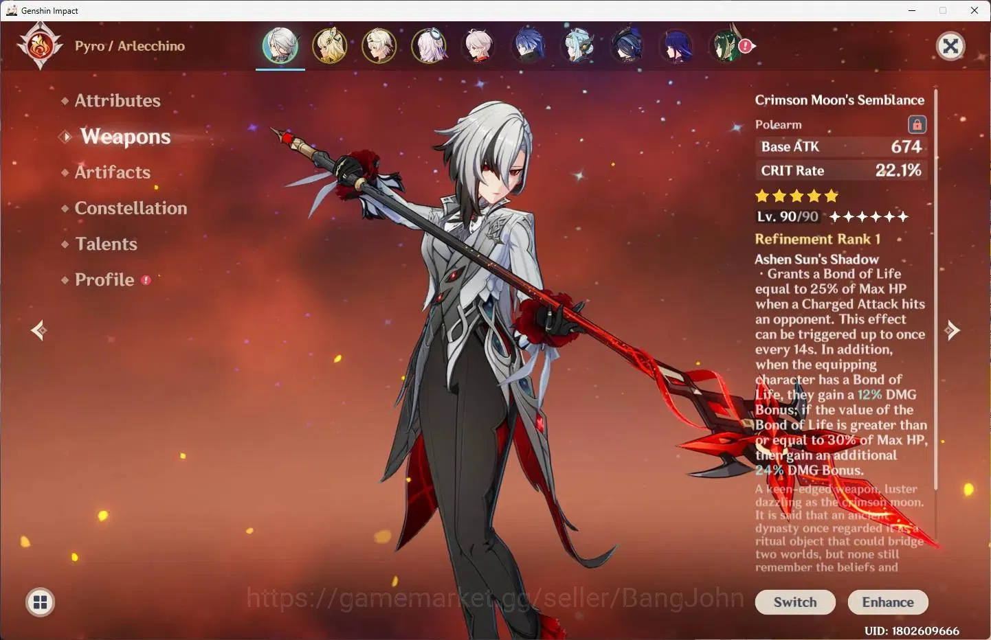 Genshin Impact Accounts ASIA | AR 60 | 12 Limit+6 Standar(Arlecchino,Xilon image 3
