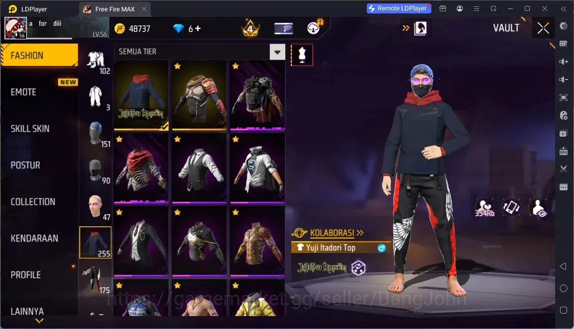Free Fire Accounts Indonesia | 1 EVO (Thompson - Cindred Colossus Lv7)| M1887- Hand of Hope & 2 Skin More| JJK & Naruto 13