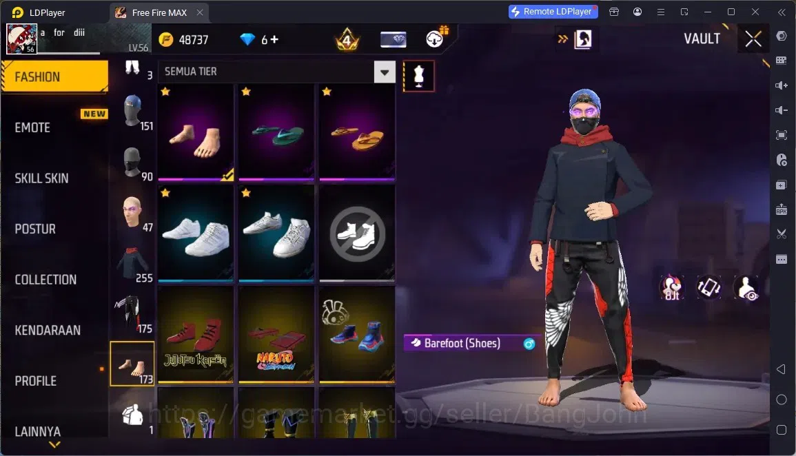 Free Fire Accounts Indonesia | 1 EVO (Thompson - Cindred Colossus Lv7)| M1887- Hand of Hope & 2 Skin More| JJK & Naruto 15