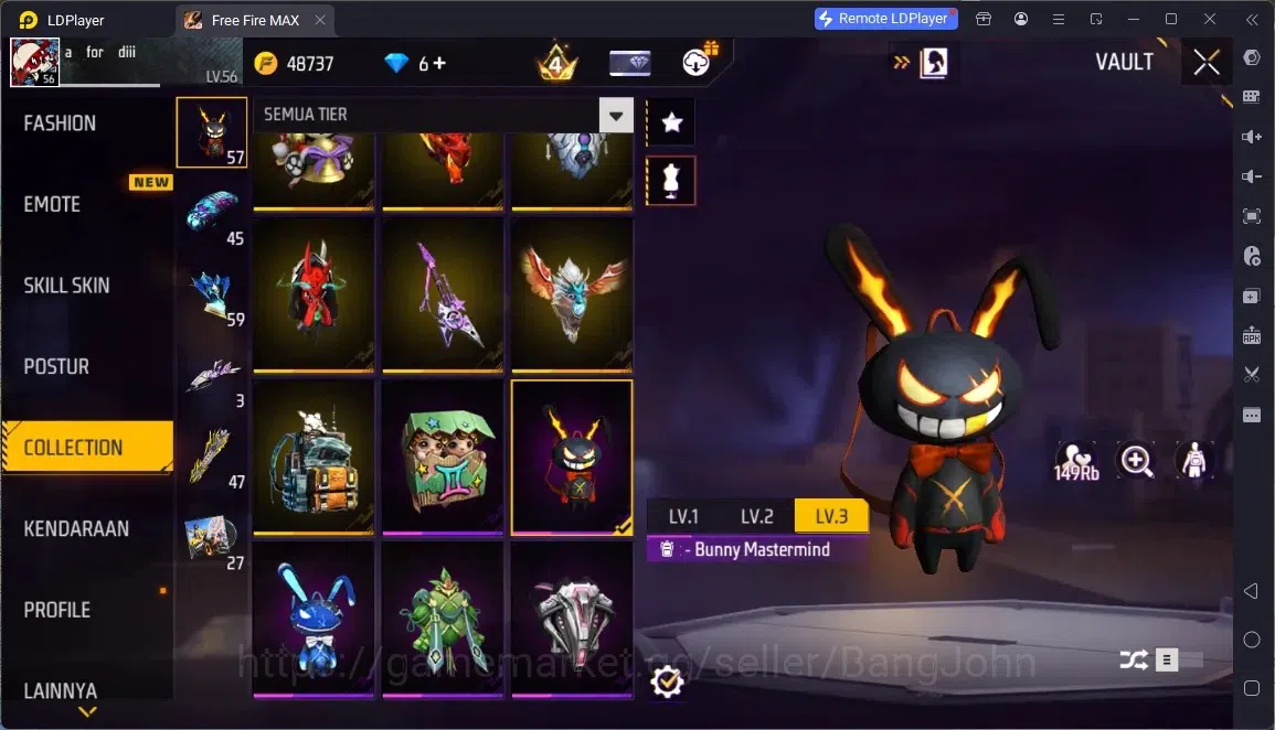 Free Fire Accounts Indonesia | 1 EVO (Thompson - Cindred Colossus Lv7)| M1887- Hand of Hope & 2 Skin More| JJK & Naruto 18