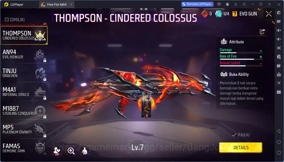 Free Fire Accounts Indonesia | 1 EVO (Thompson - Cindred Colossus Lv7)| M1887- Hand of Hope & 2 Skin More| JJK & Naruto 7