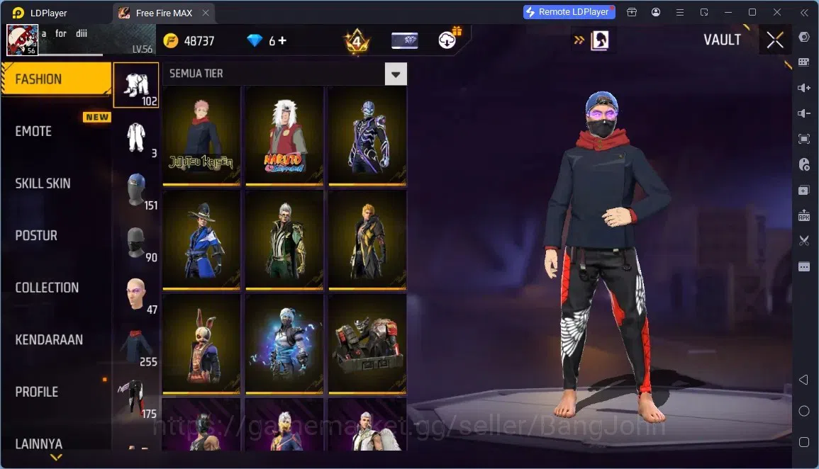 Free Fire Accounts Indonesia | 1 EVO (Thompson - Cindred Colossus Lv7)| M1887- Hand of Hope & 2 Skin More| JJK & Naruto 8